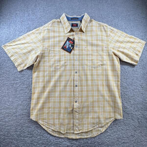 Wrangler HERO Men's Short Sleeve Button-Up Shirt Yellow Plaid Sz L (WITH FLAW)
